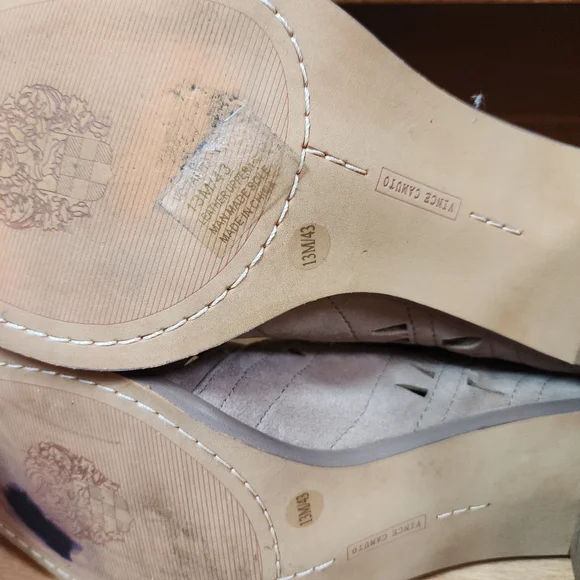 Vince Camuto Suede Leather Tarita Laser Cut Lace Up Ankle Open Toe Heels Sz 13 - Picture 5 of 16